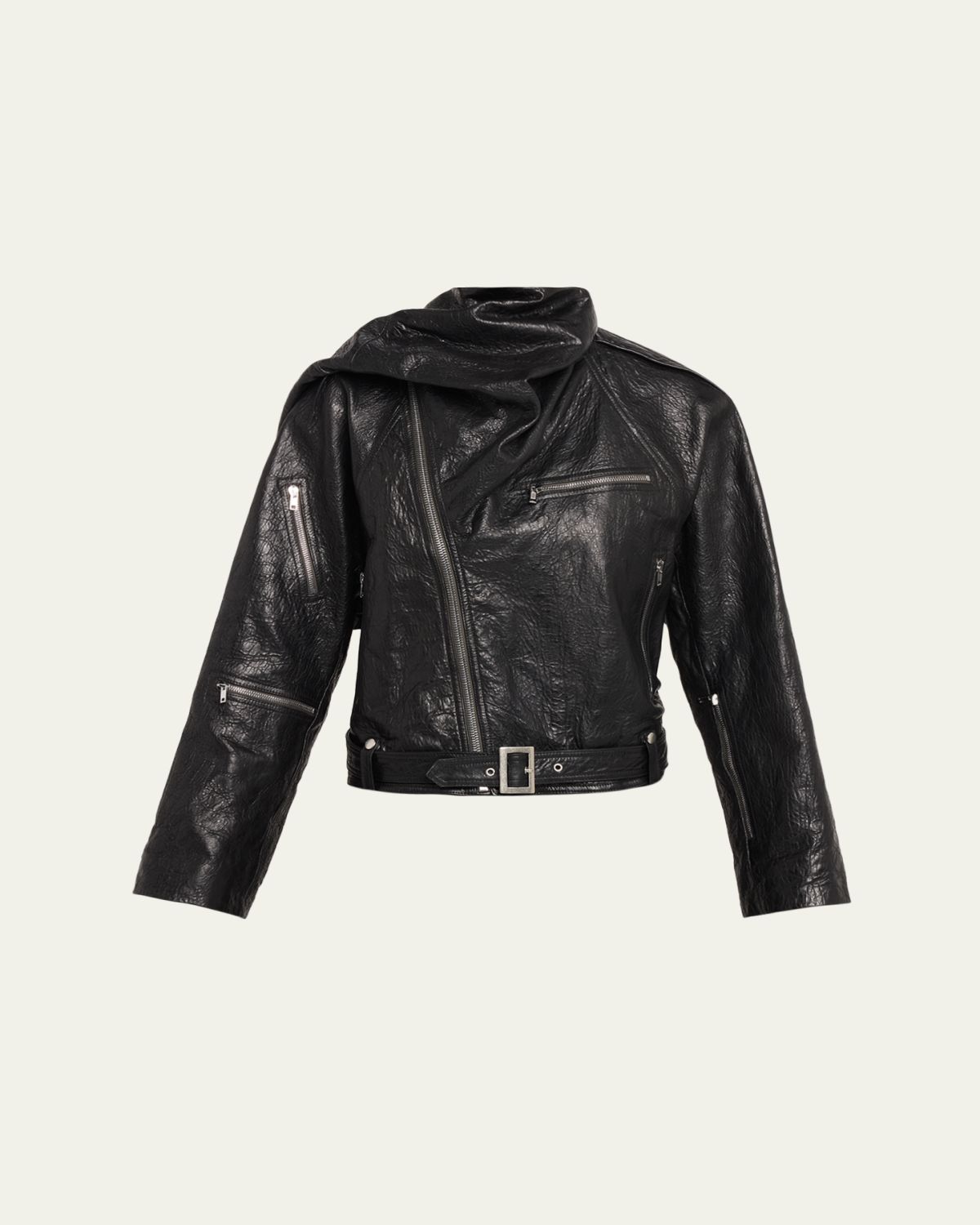 Rick Owens Leather Cropped Scarf Moto Jacket