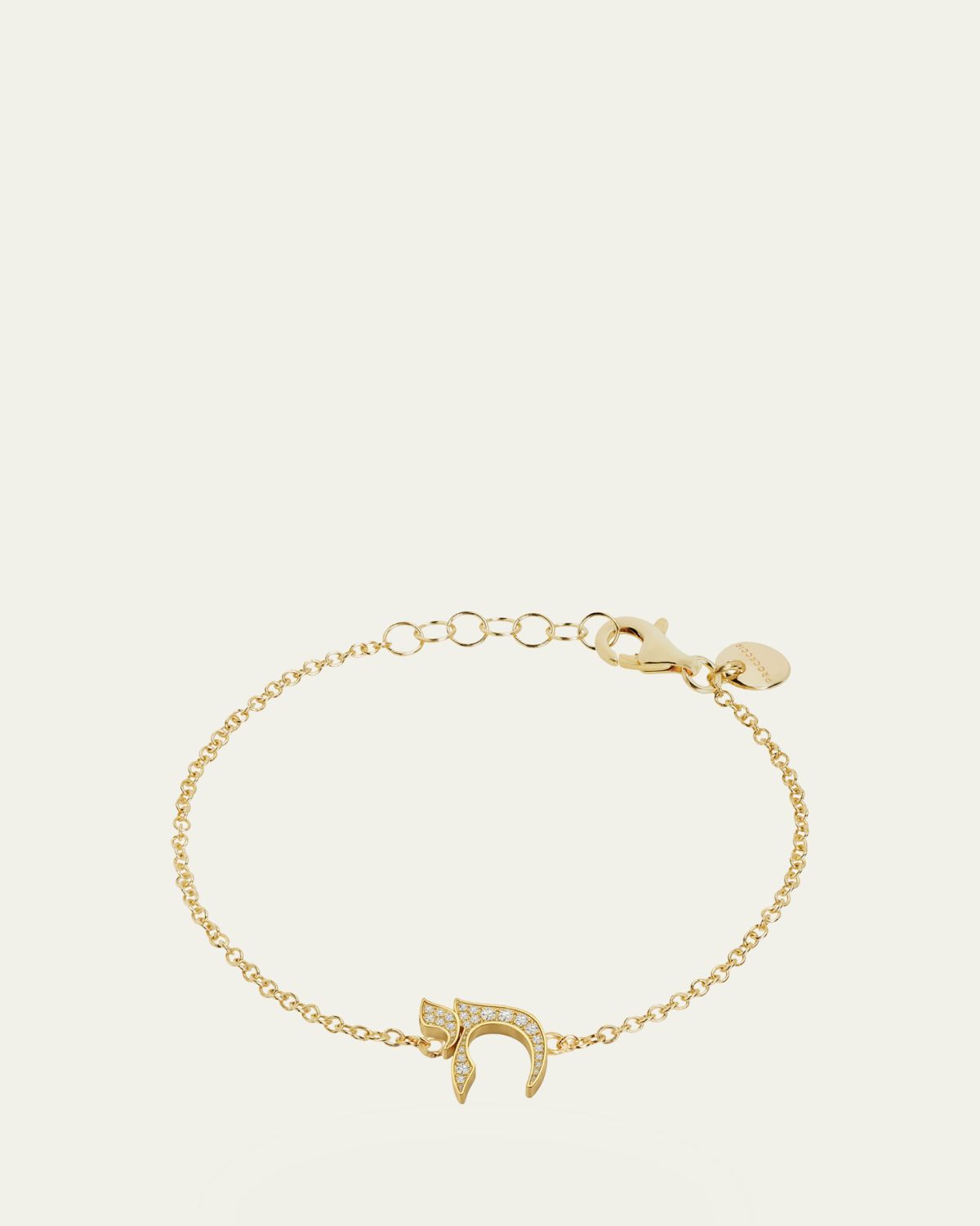 Procaccia Jewelry 18K Yellow Gold Diamond Pave Chai Bracelet