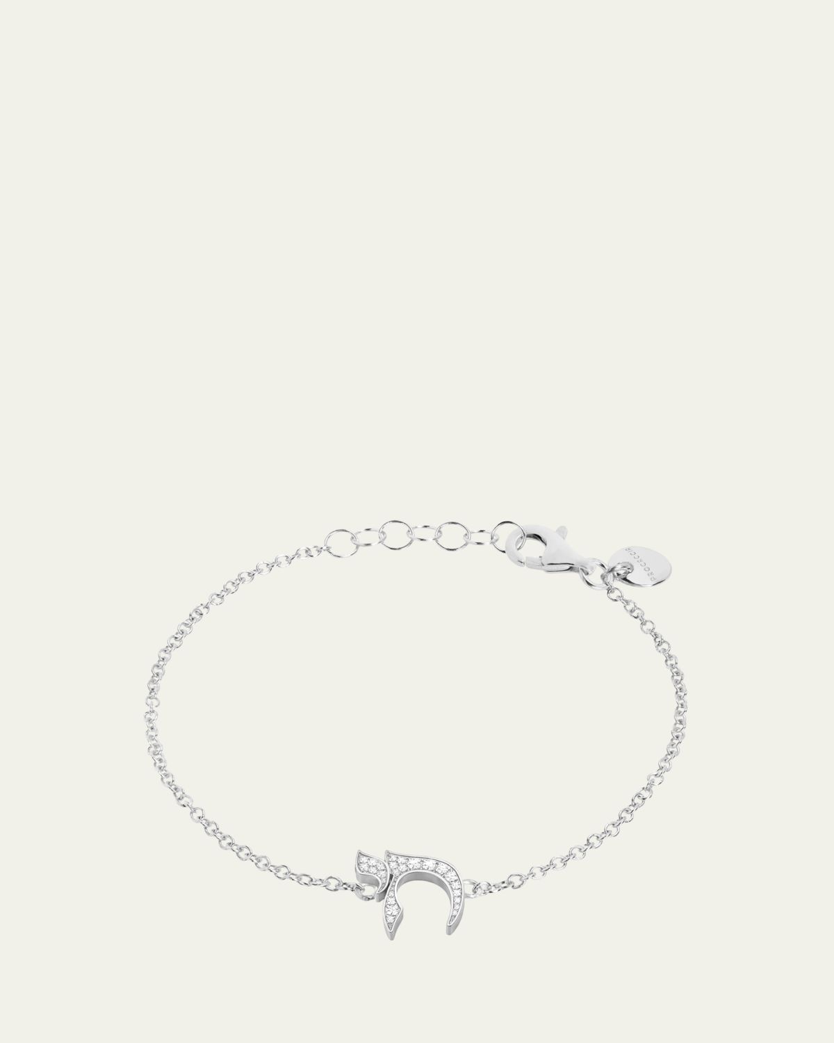 Procaccia Jewelry 18K White Gold Diamond Pave Chai Bracelet