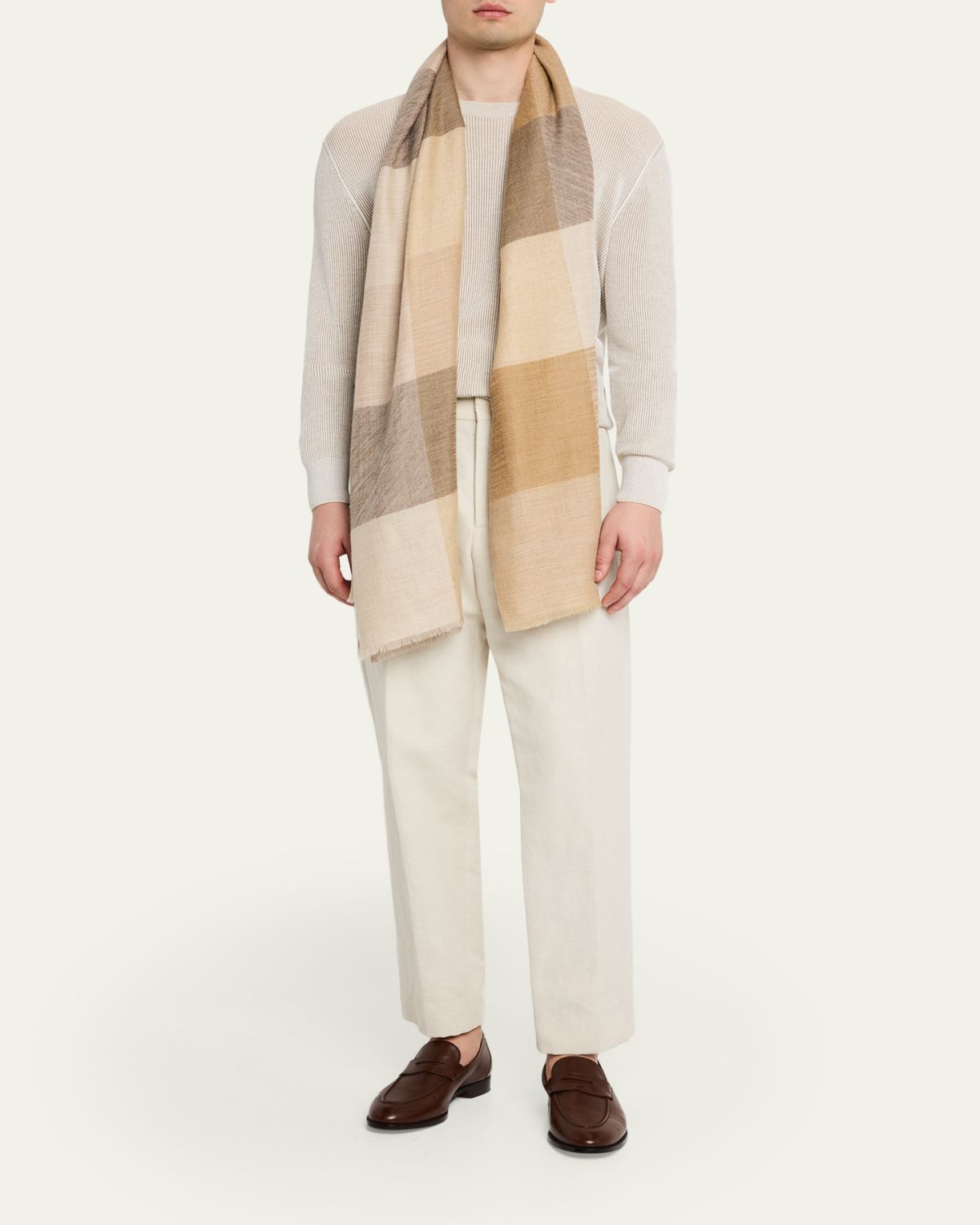 PIACENZA 1733 Men's Cashmere Maxi-Check Eyelash Fringe Scarf | Thumbnail 2 PIACENZA 1733 Men's Cashmere Maxi-Check Eyelash Fringe Scarf | Thumbnail 2