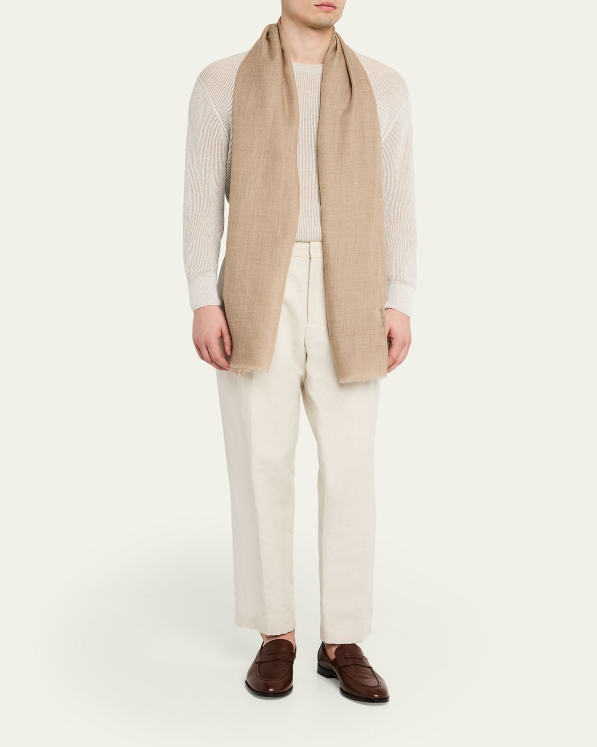 PIACENZA 1733 Men's Cashmere Eyelash Fringe Solid Scarf | Thumbnail 2