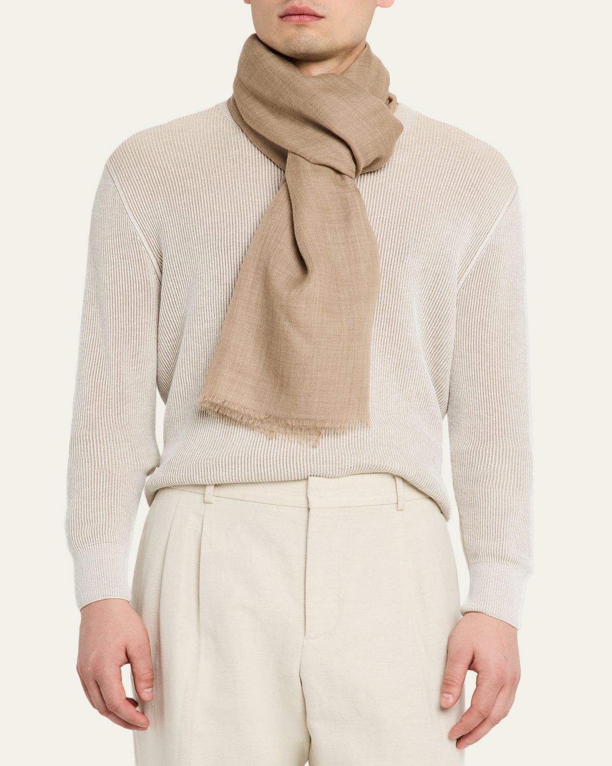 PIACENZA 1733 Men's Cashmere Eyelash Fringe Solid Scarf | Thumbnail 3