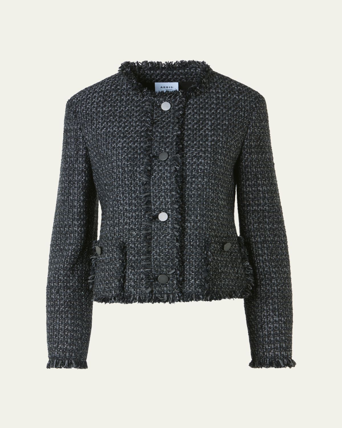Akris punto Single-Breasted Cotton Tweed Collarless Jacket | Thumbnail 6 Akris punto Single-Breasted Cotton Tweed Collarless Jacket | Thumbnail 6