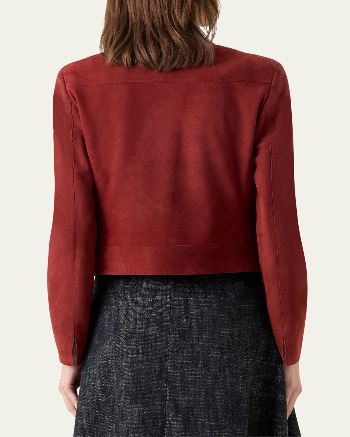 Akris punto Single-Breasted Suede Collarless Jacket | Thumbnail 3