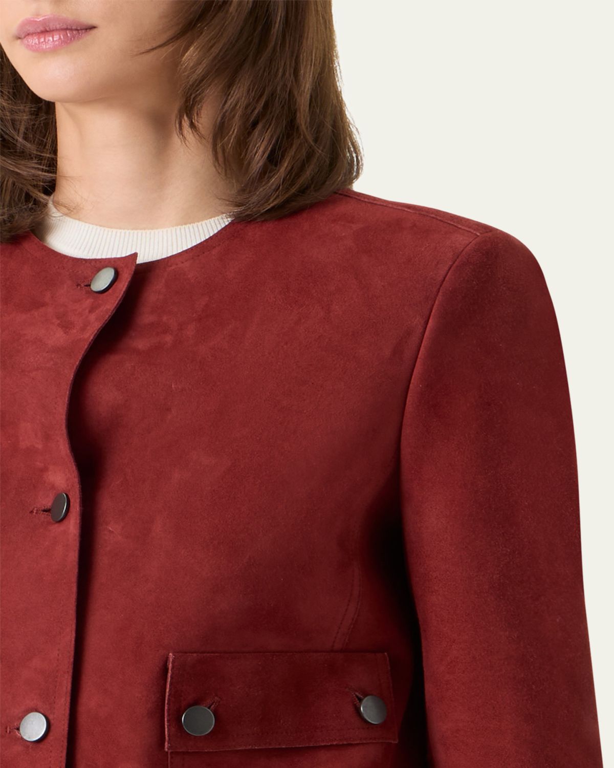 Akris punto Single-Breasted Suede Collarless Jacket | Thumbnail 5