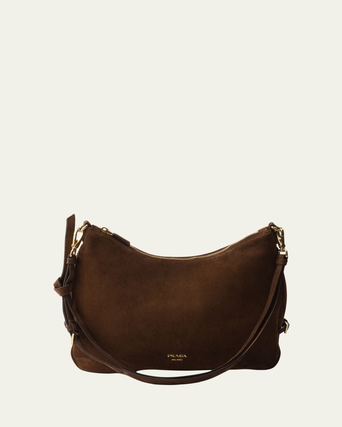 Prada Fold Large Suede Shoulder Bag
