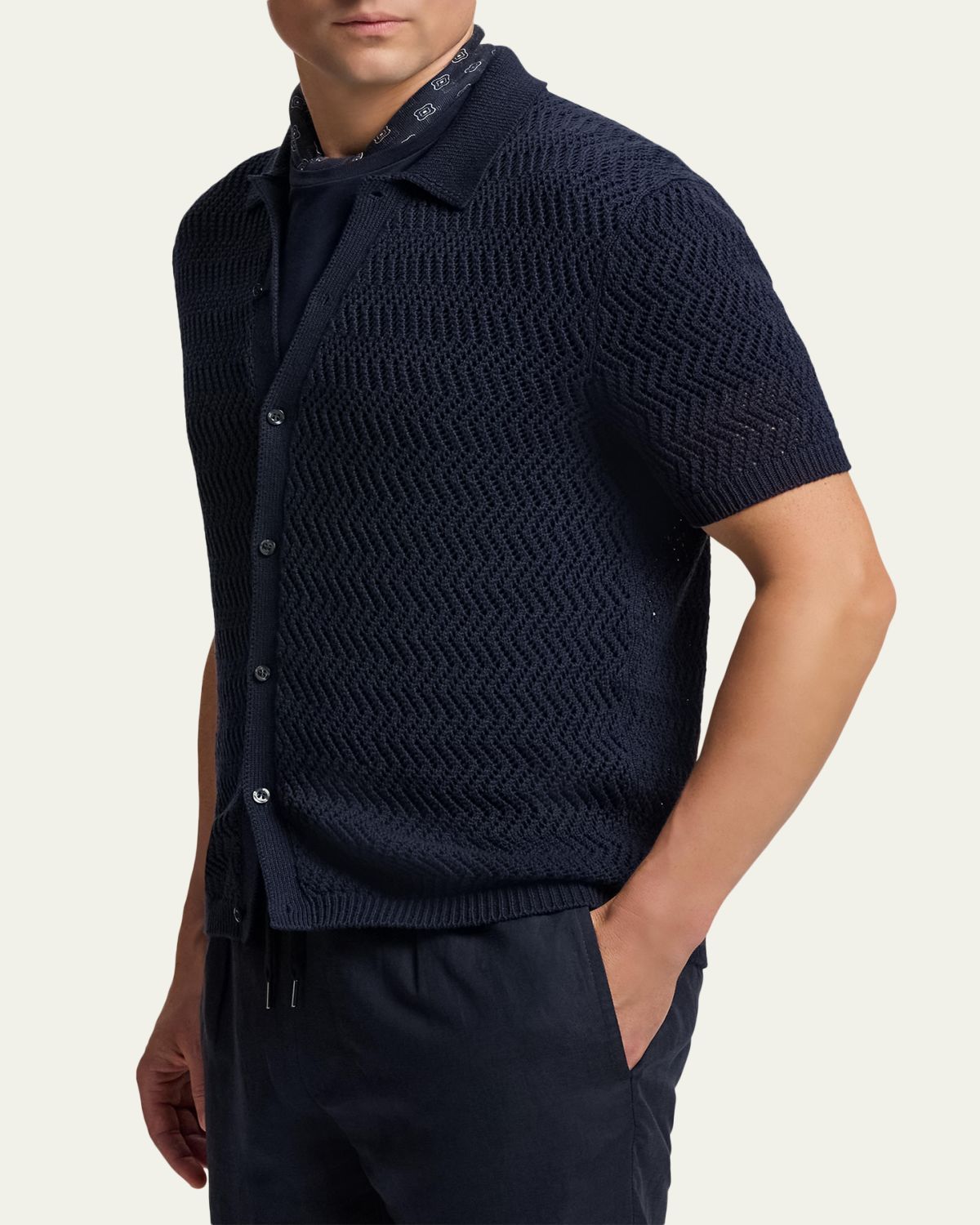 Ralph Lauren Purple Label Men's Cotton Textured Knit Short-Sleeve Shirt | Thumbnail 4 Ralph Lauren Purple Label Men's Cotton Textured Knit Short-Sleeve Shirt | Thumbnail 4