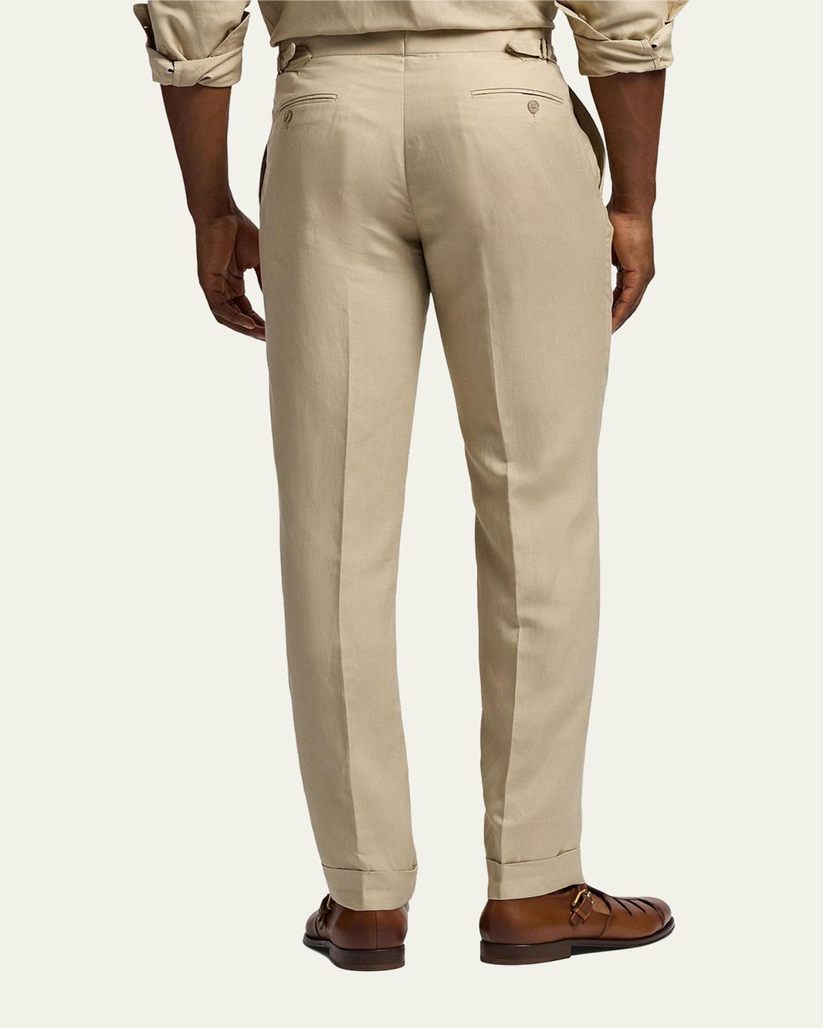 Ralph Lauren Purple Label Men's Silk and Linen Straight Leg Flat-Front Trousers | Thumbnail 2 Ralph Lauren Purple Label Men's Silk and Linen Straight Leg Flat-Front Trousers | Thumbnail 2