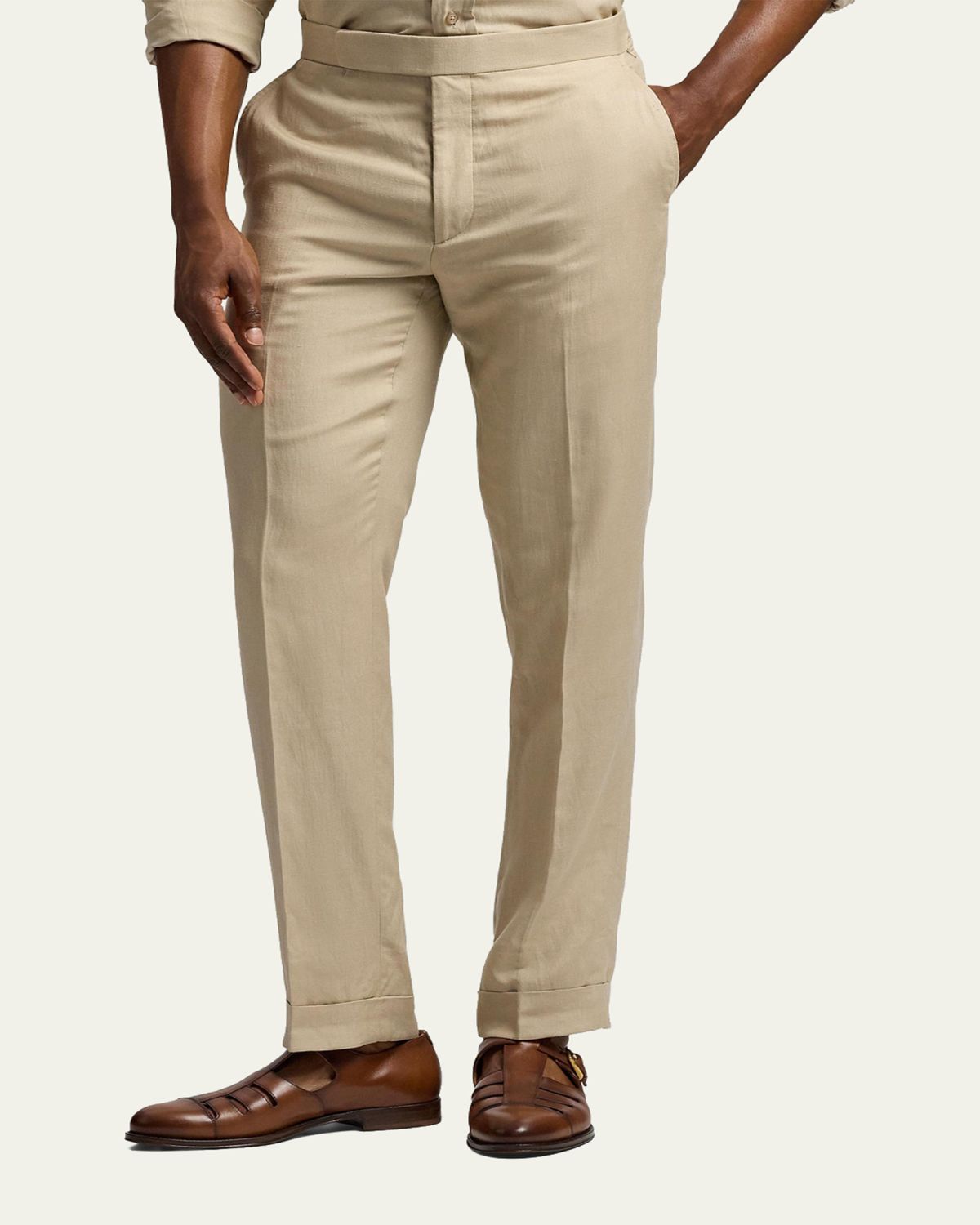 Ralph Lauren Purple Label Men's Silk and Linen Straight Leg Flat-Front Trousers | Thumbnail 3 Ralph Lauren Purple Label Men's Silk and Linen Straight Leg Flat-Front Trousers | Thumbnail 3