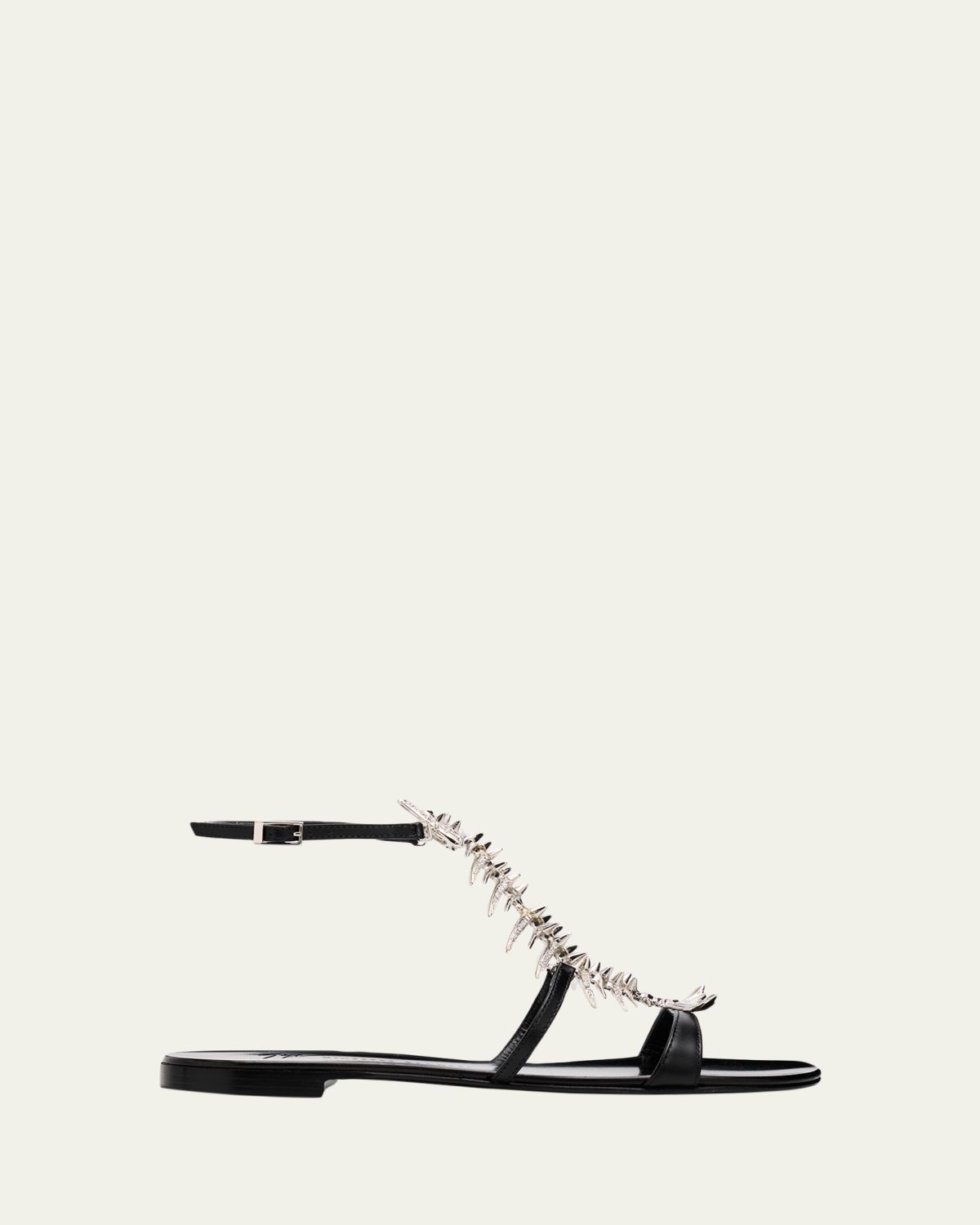 Giuseppe Zanotti Embellished Fishbone Leather Ankle-Strap Sandals