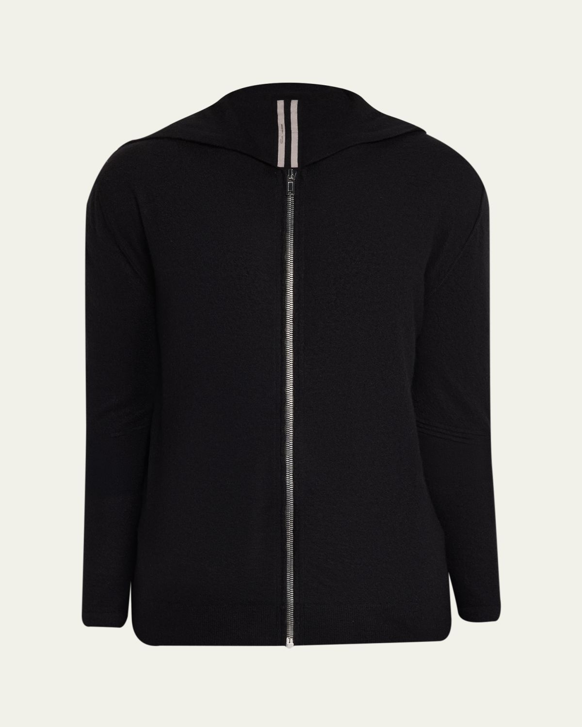 Rick Owens Men's Black Boiled Cashmere Zip-Front Hoodie
