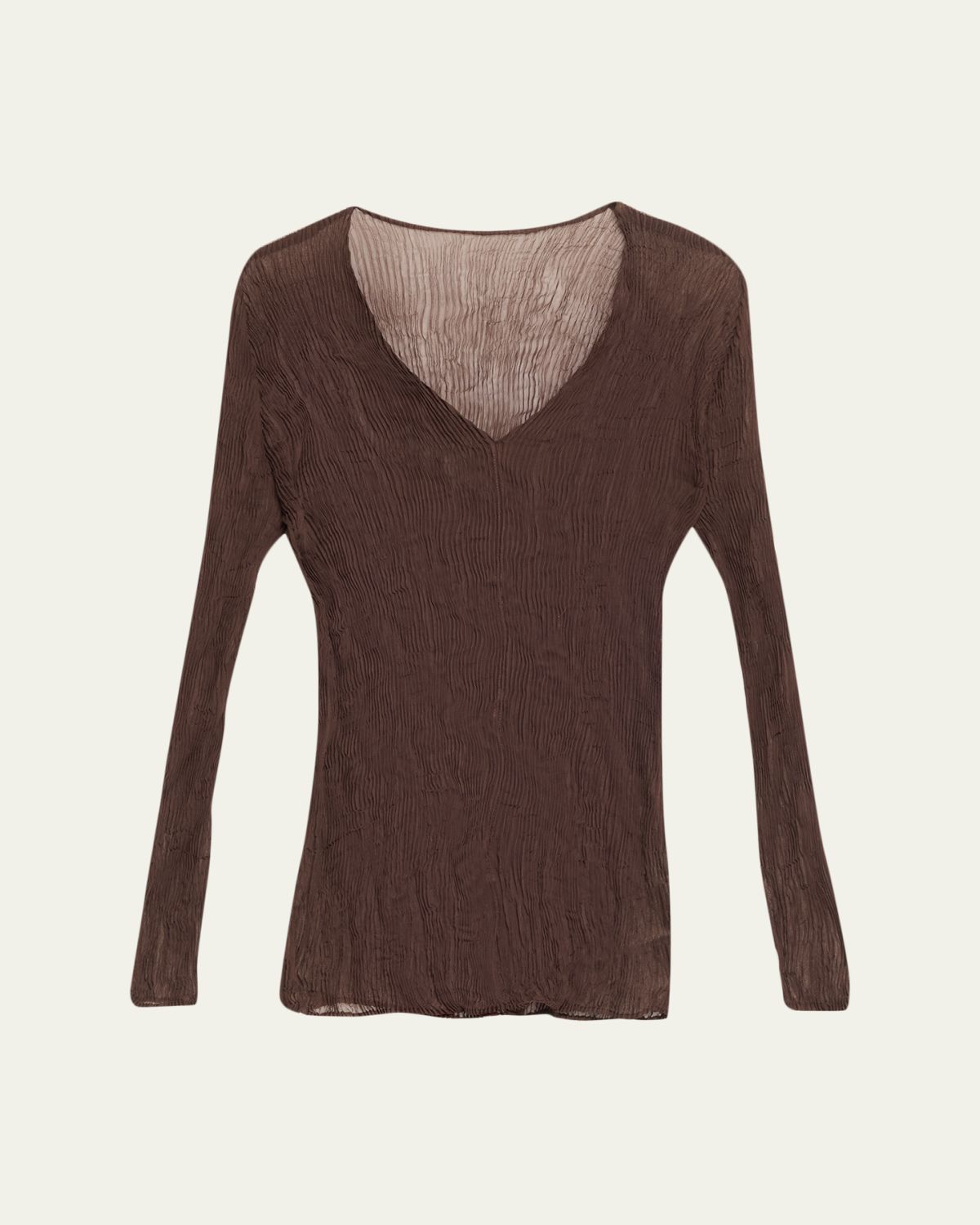 Issey Miyake Long-Sleeve Sheer Pleated V-Neck Shirt