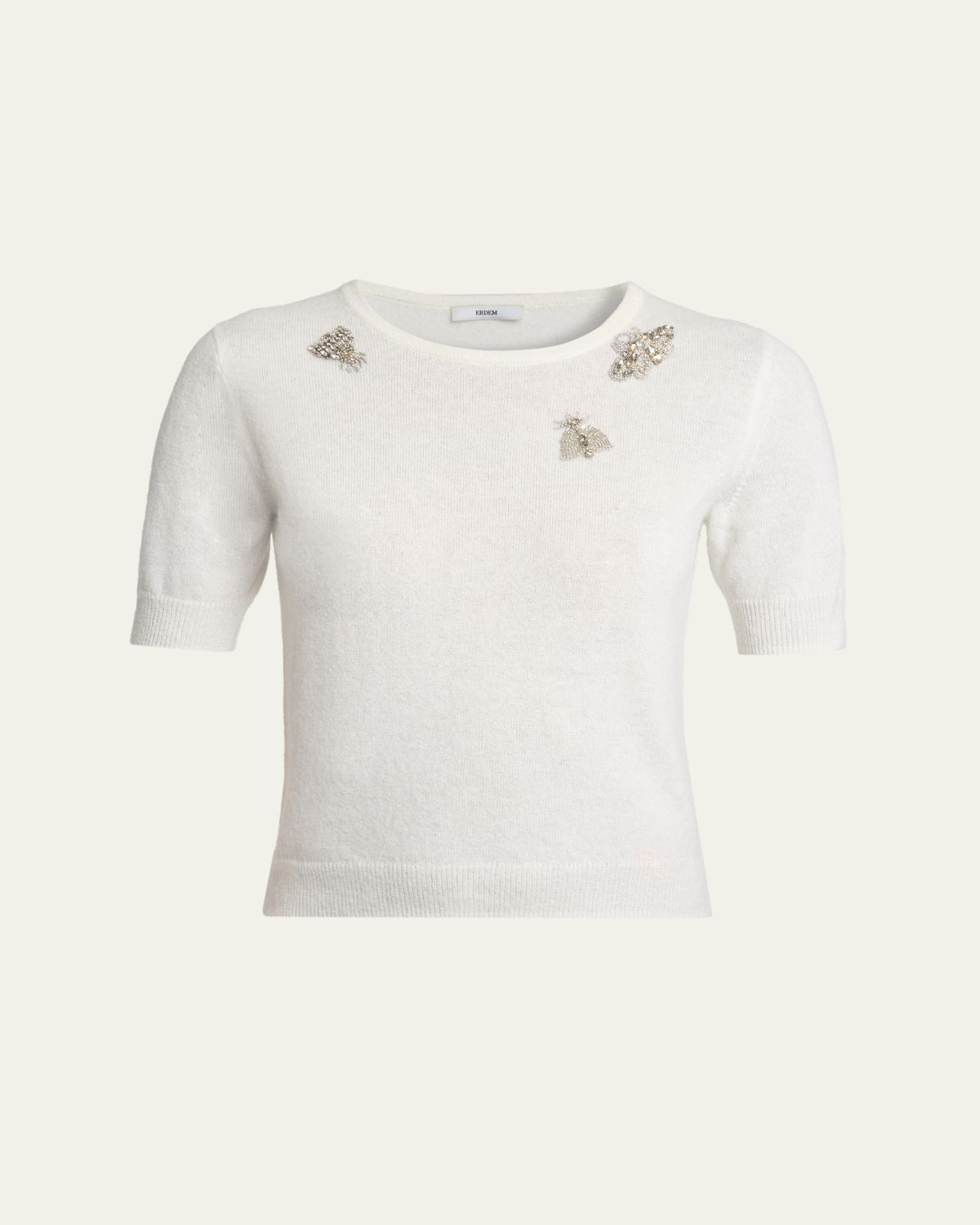 Erdem Crystal Bug Embellished Alpaca Knit Short-Sleeve Sweater