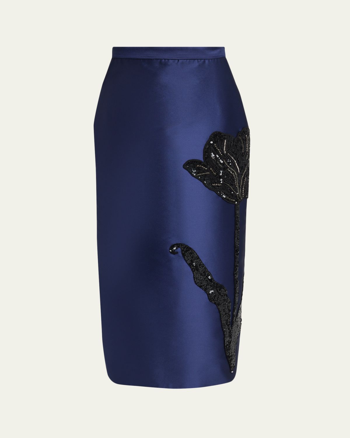 Erdem Embroidered Satin Midi Pencil Skirt