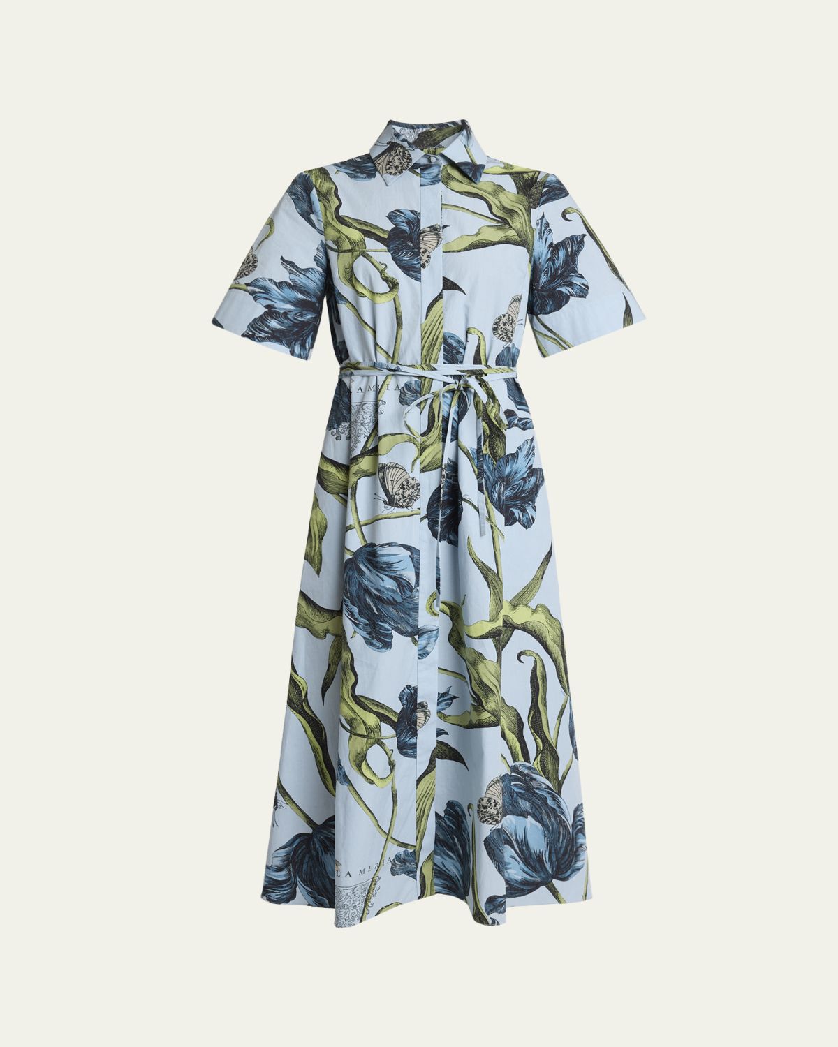 Erdem Floral-Print Cotton Short-Sleeve Midi Shirtdress