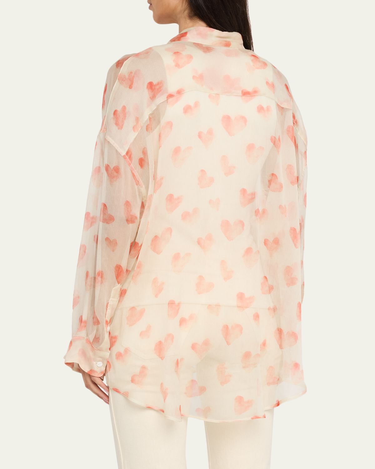 R13 Pintuck Drop-Neck Heart-Print Silk Shirt | Thumbnail 3