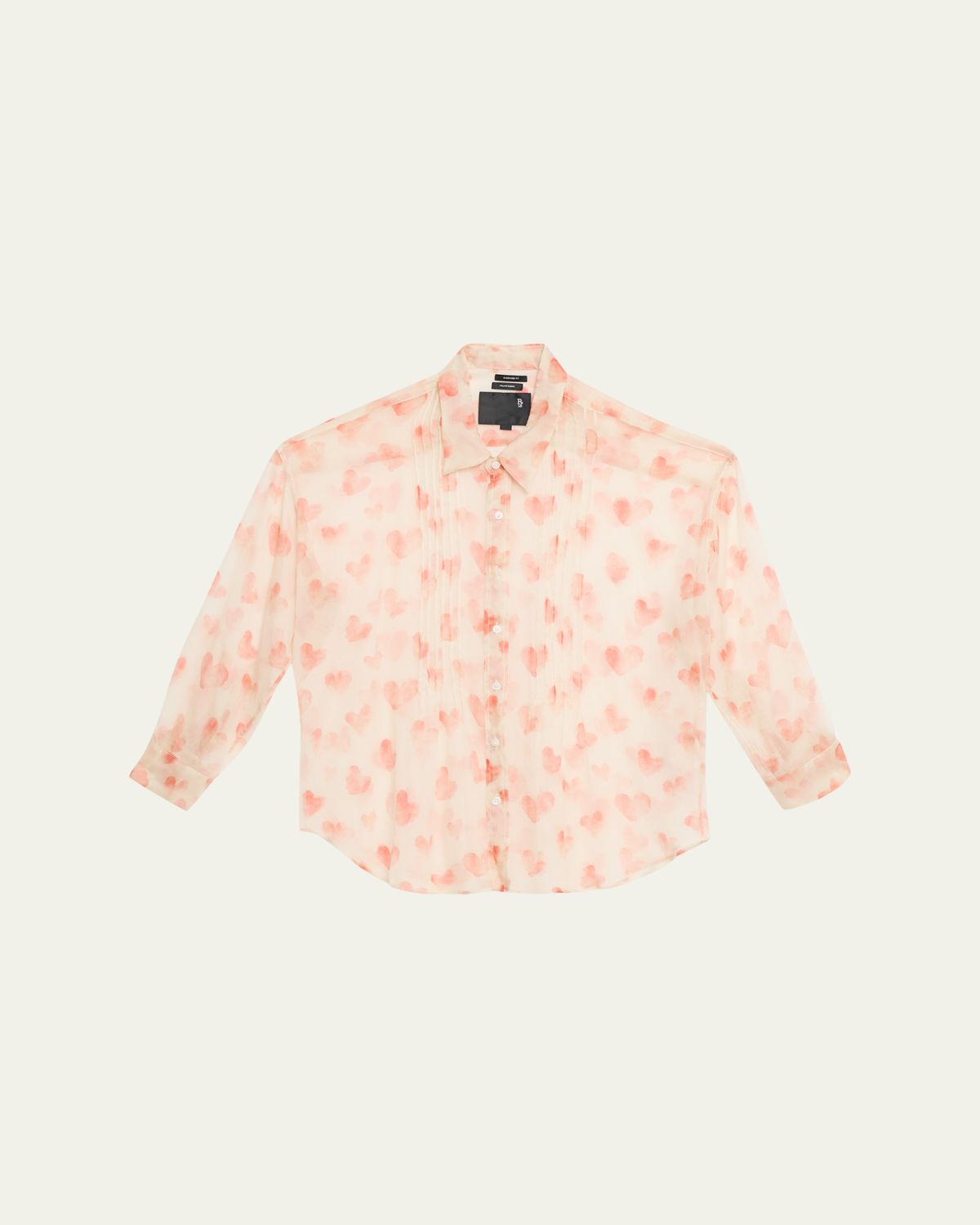 R13 Pintuck Drop-Neck Heart-Print Silk Shirt