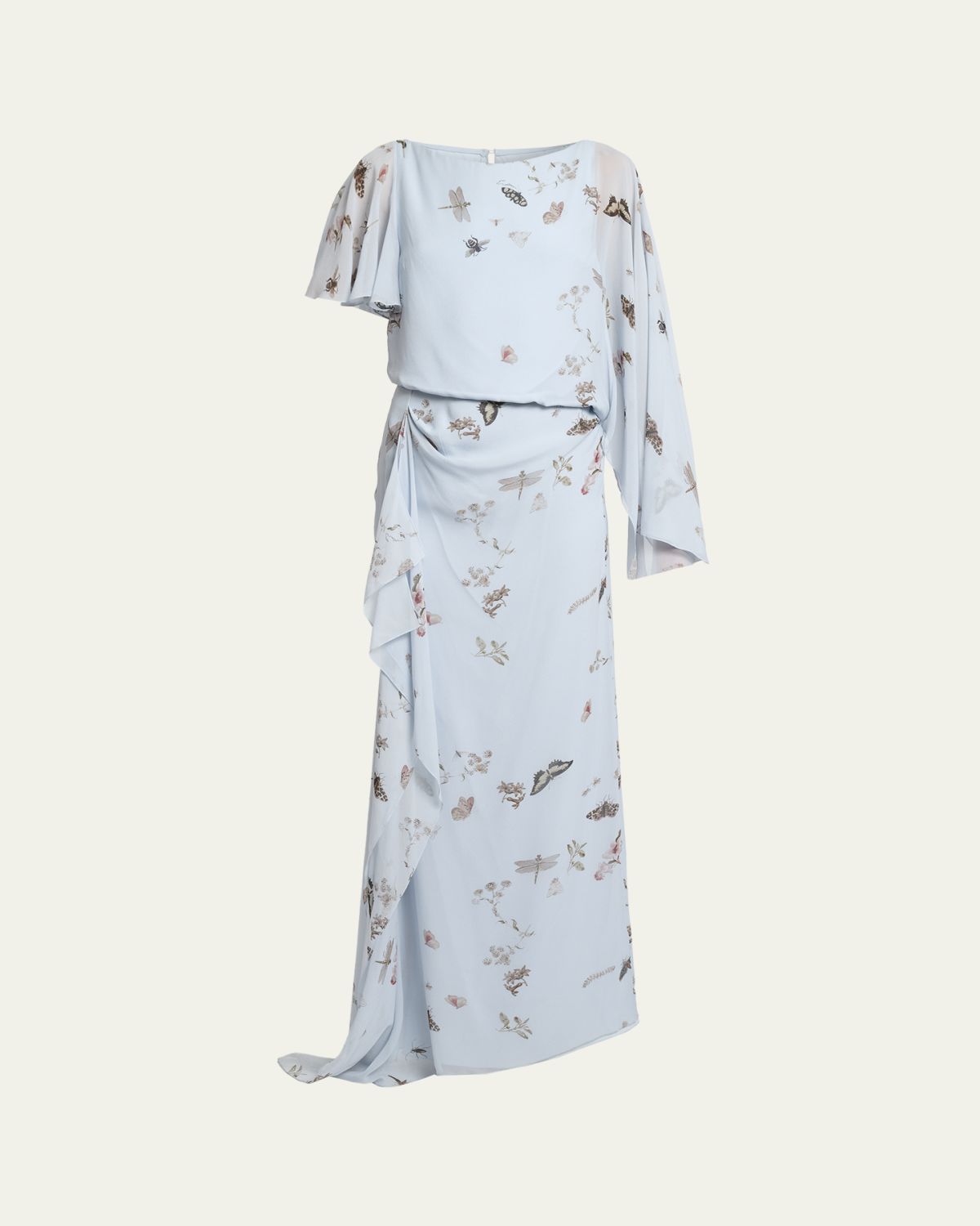Erdem Garden-Print Draped Chiffon Gown