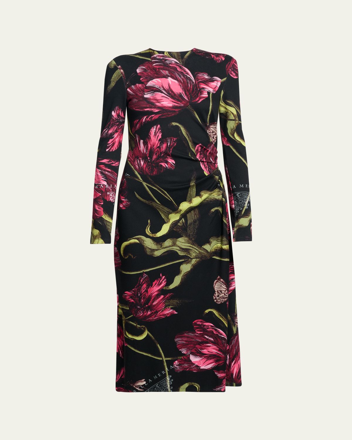 Erdem Floral Long-Sleeve Draped Midi Dress