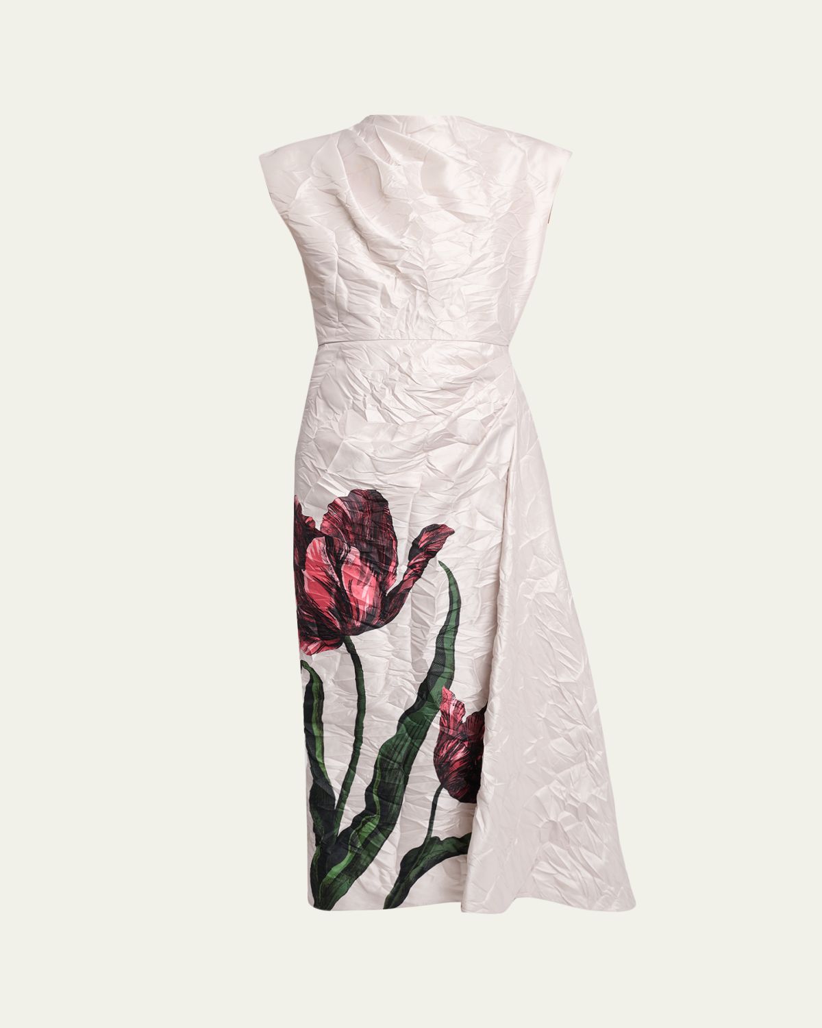 Erdem Cap-Sleeve Draped Crinkle Satin Midi Dress