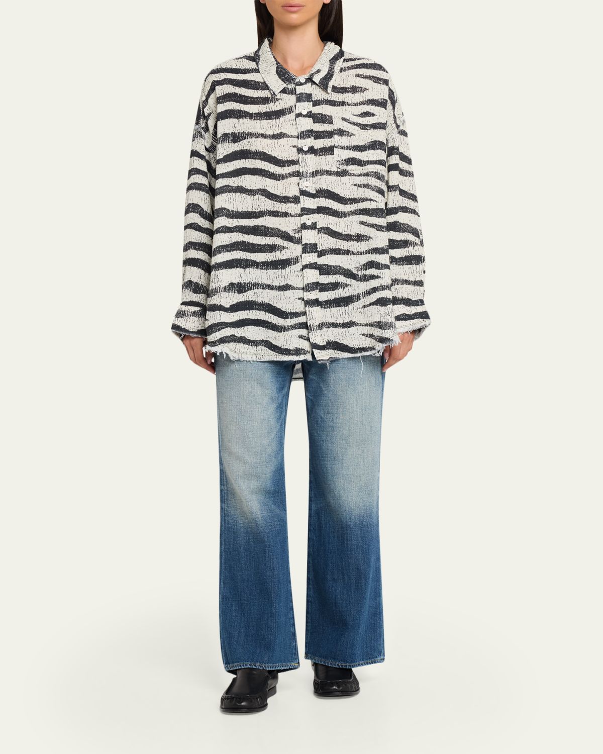 R13 Shredded Seam Drop-Neck Zebra-Print Shirt | Thumbnail 2