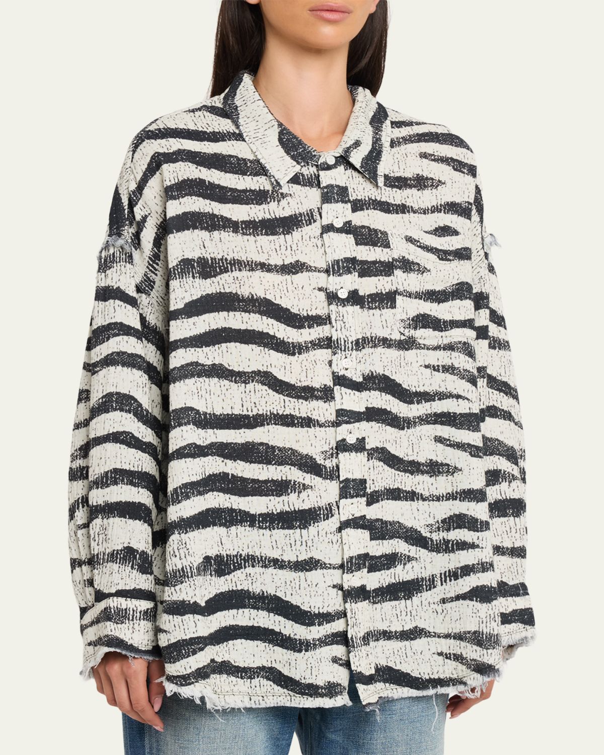 R13 Shredded Seam Drop-Neck Zebra-Print Shirt | Thumbnail 4