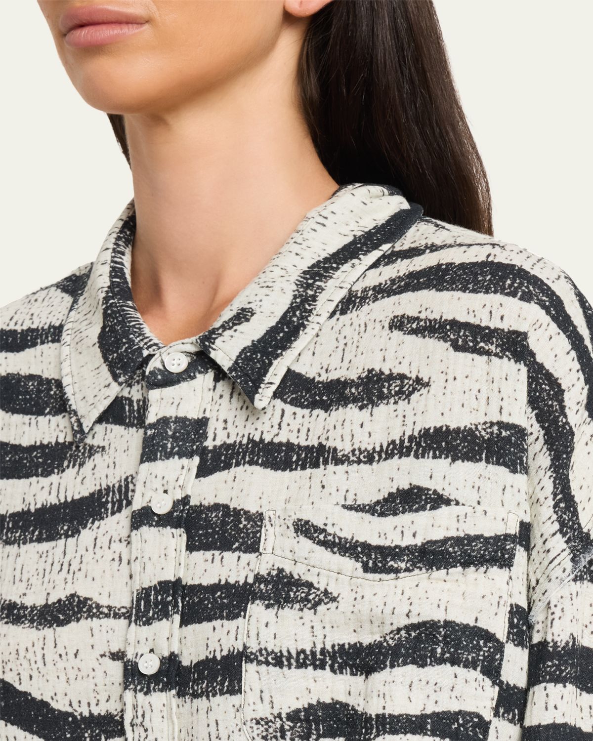 R13 Shredded Seam Drop-Neck Zebra-Print Shirt | Thumbnail 5