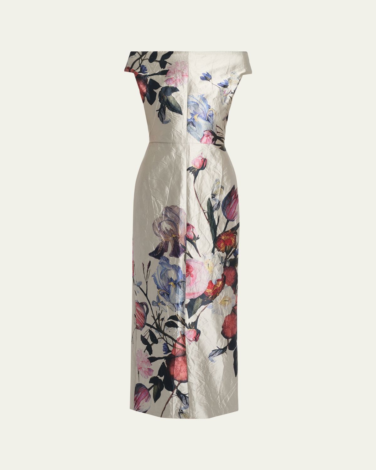 Erdem Off-The-Shoulder Floral Satin Column Gown