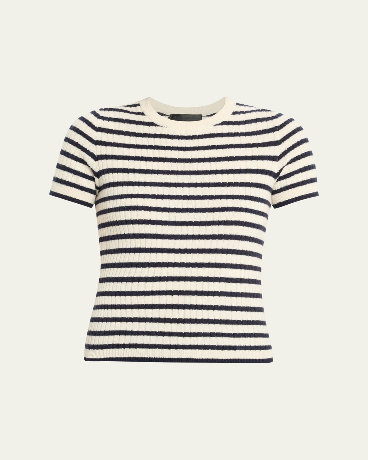 Nili Lotan Alita Striped Cashmere Rib Short-Sleeve Sweater