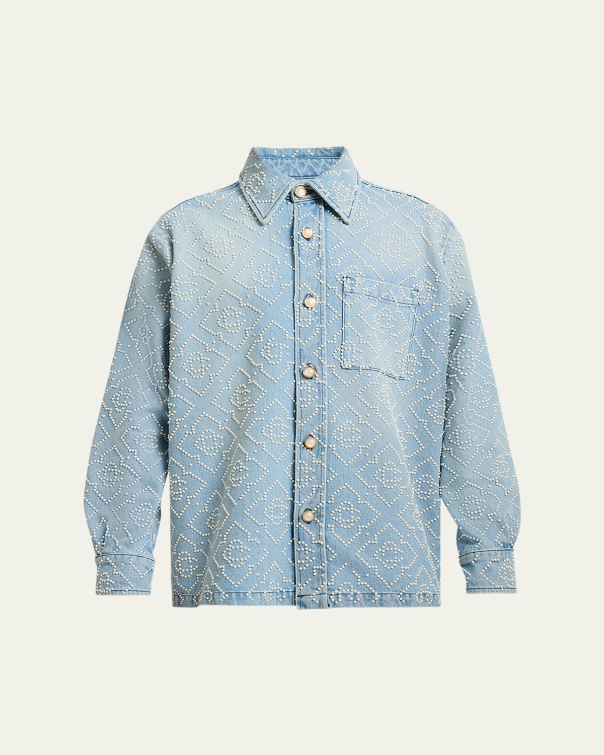 CASABLANCA Men 's Pearly Monogram Denim Button-Down Shirt