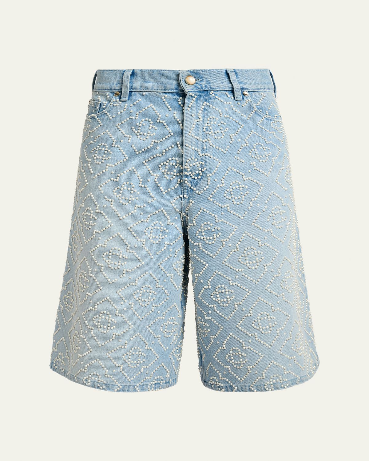 CASABLANCA Men 's Pearly Monogram Wide-Leg Denim Shorts