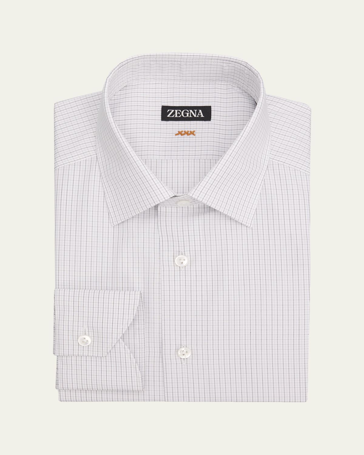 ZEGNA Men's Micro-Plaid Cotton Dress Shirt