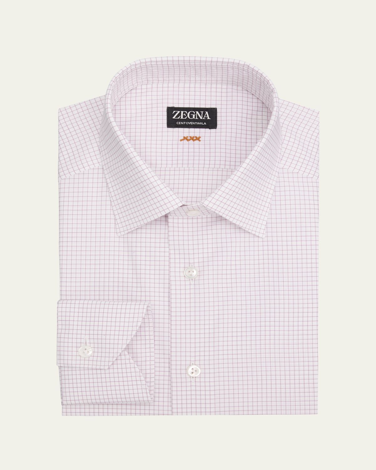 ZEGNA Men's Grid Check Centoventimila Cotton and Linen Dress Shirt