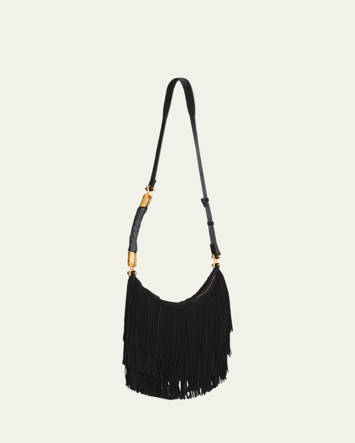 Balmain Ebene Suede Fringe Hobo Bag