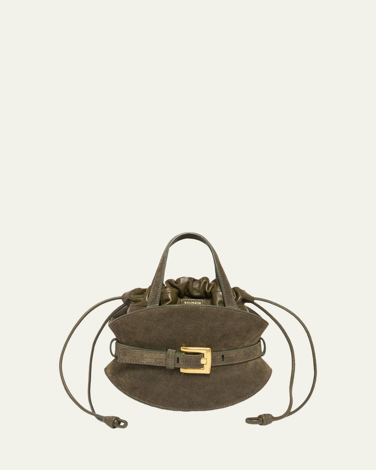 Balmain Shuffle Small Belted Top-Handle Bag in Suede