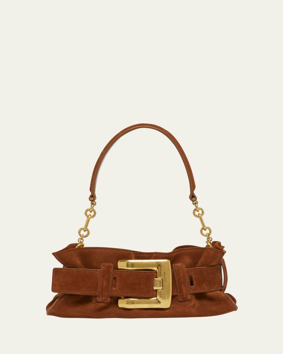 Balmain Anthem Mini Buckle Shoulder Bag in Suede