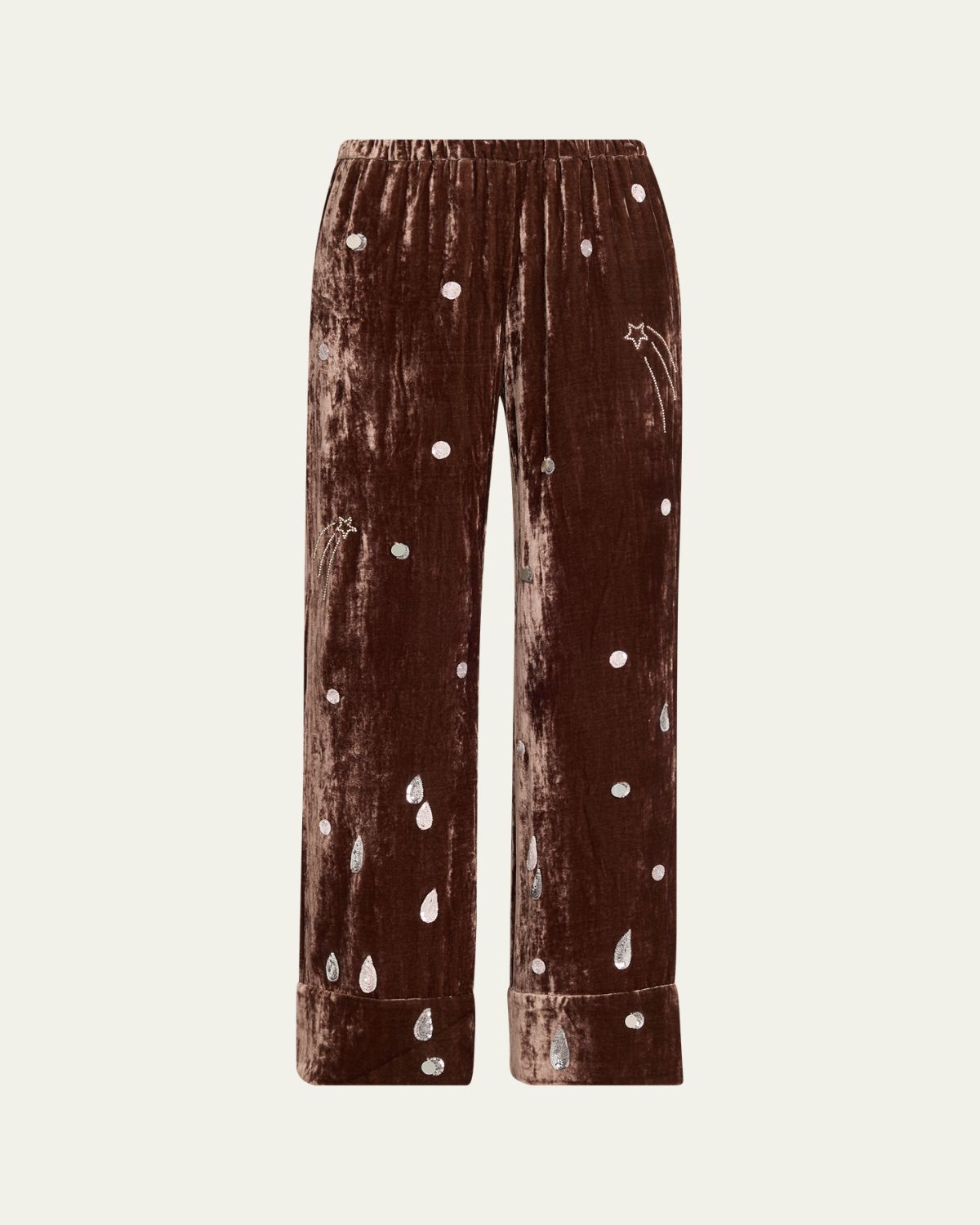 BERNADETTE Louis Embellished Velvet Straight-Leg Pajama Pants