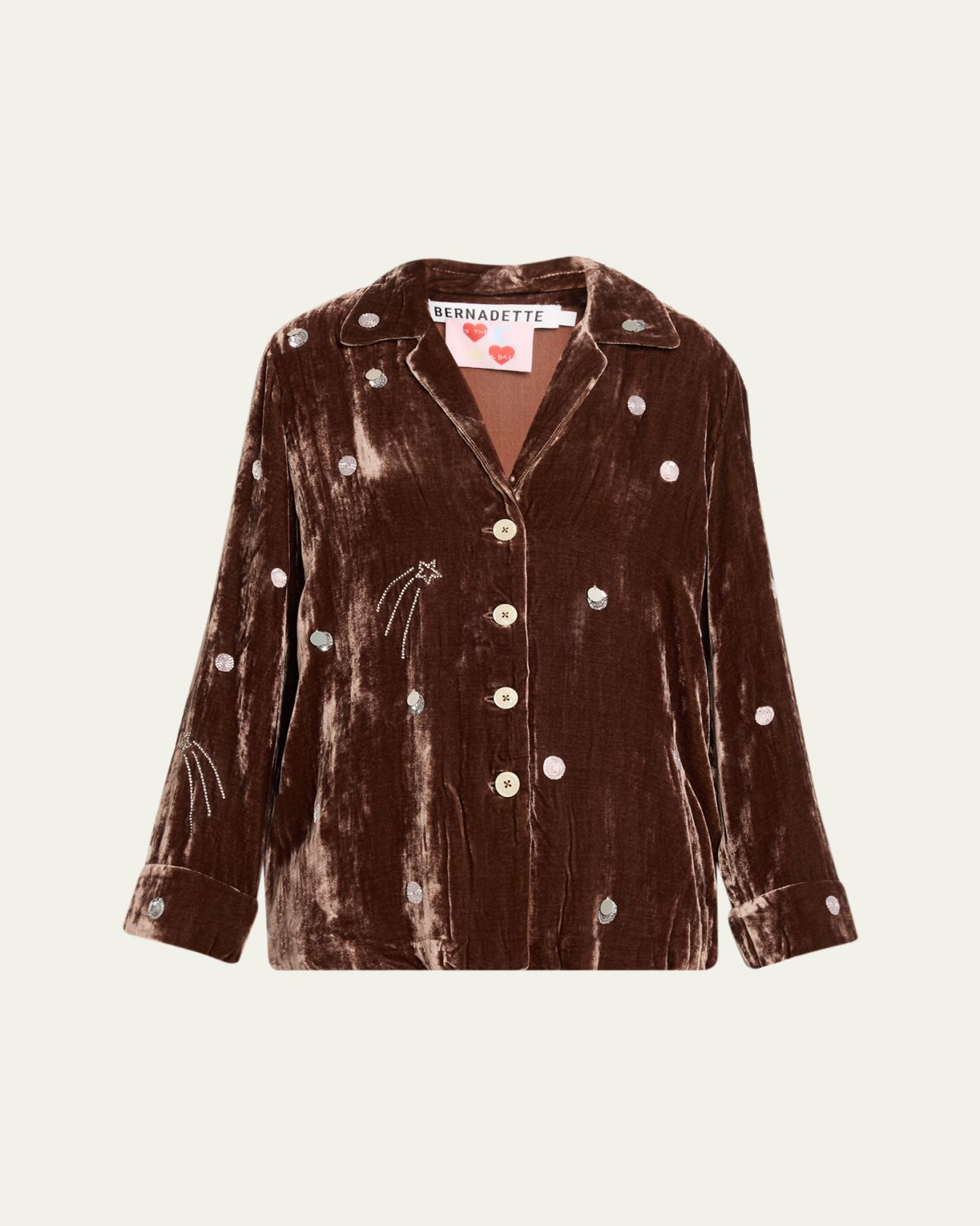 BERNADETTE Louis Embellished Velvet Pajama Shirt