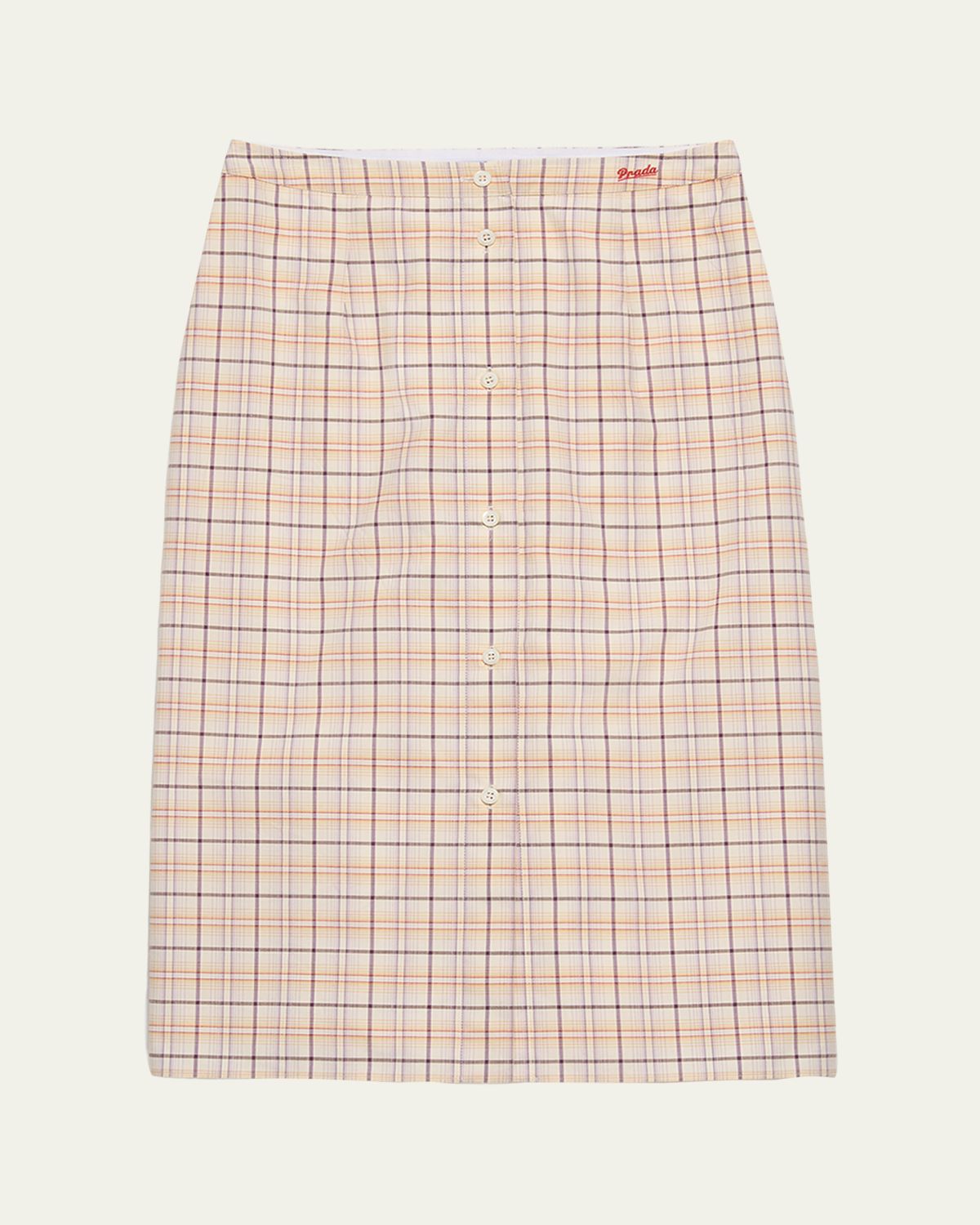 Prada Cotton Check Drawstring Pencil Skirt | Thumbnail 6