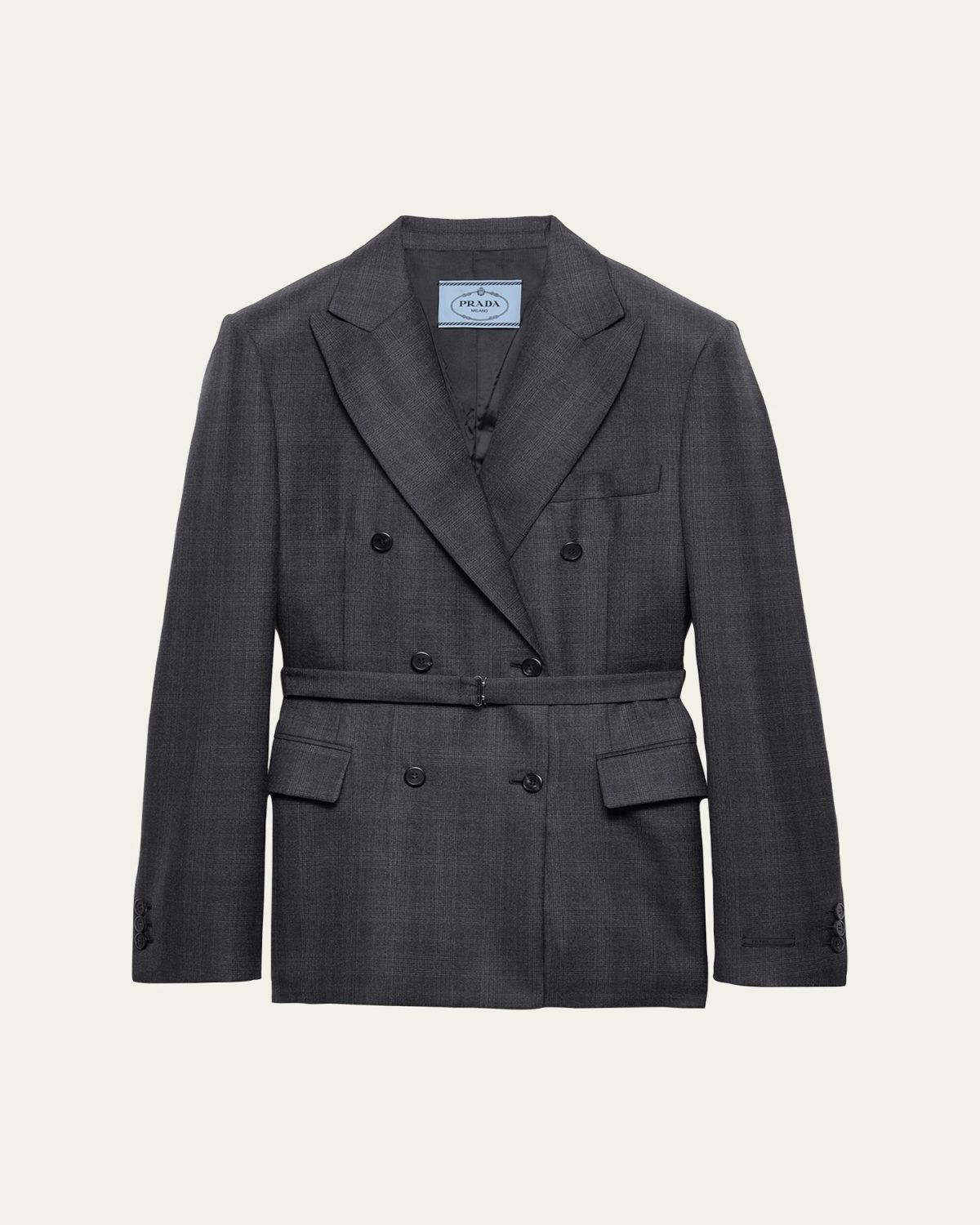 Prada Belted Checked Wool Double-Breasted Jacket | Thumbnail 4