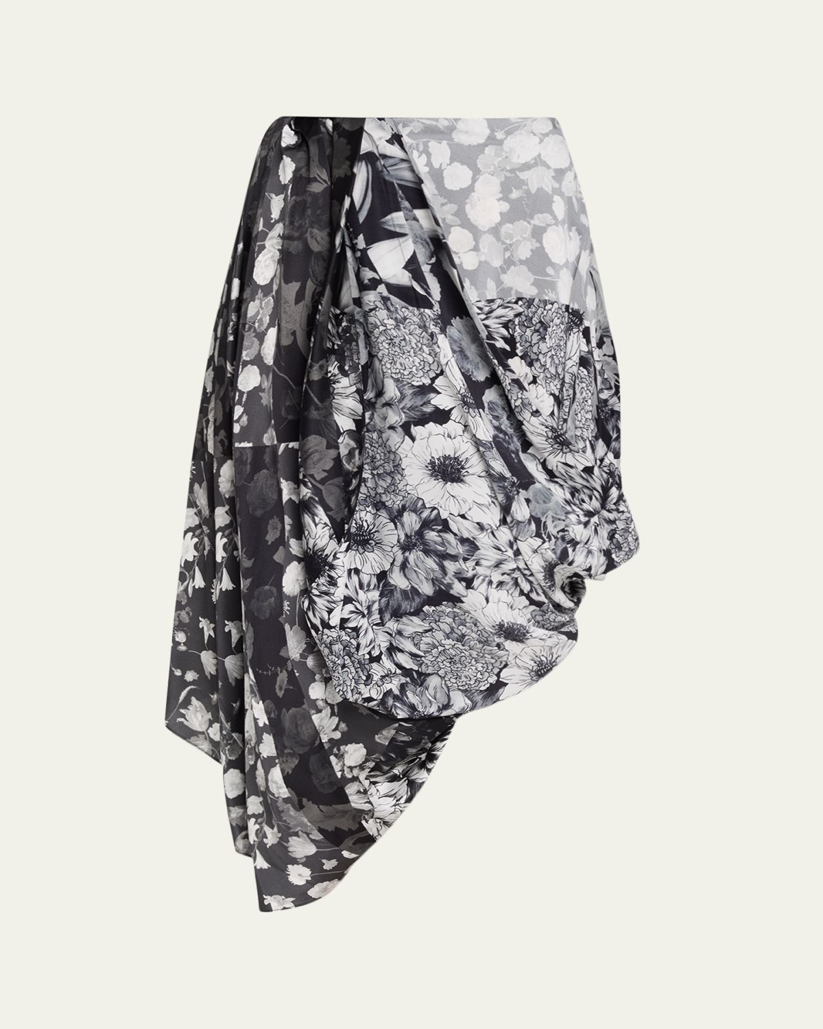 MM6 Maison Margiela Draped Floral Silk Midi Skirt