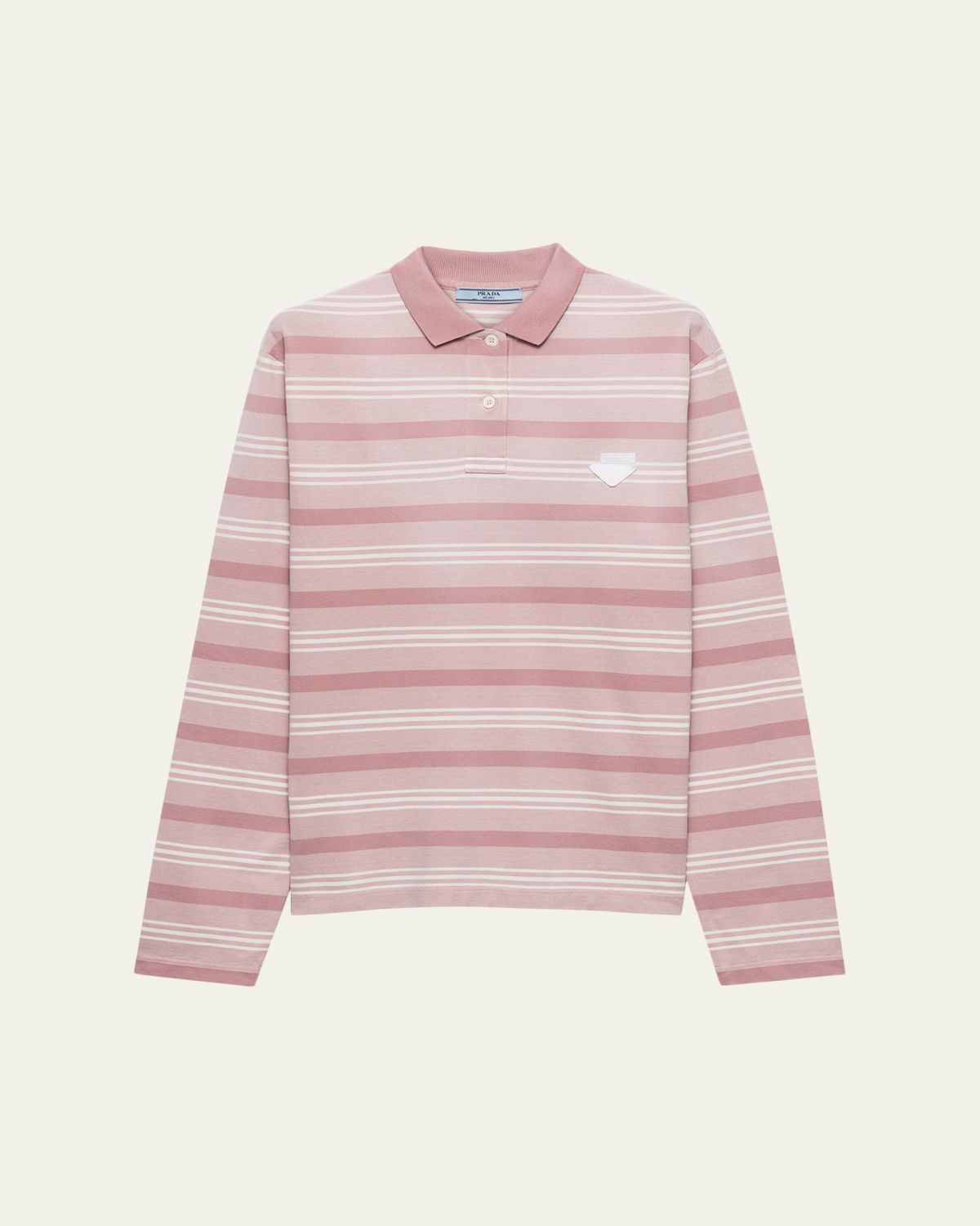Prada Striped Pique Long-Sleeve Polo Shirt