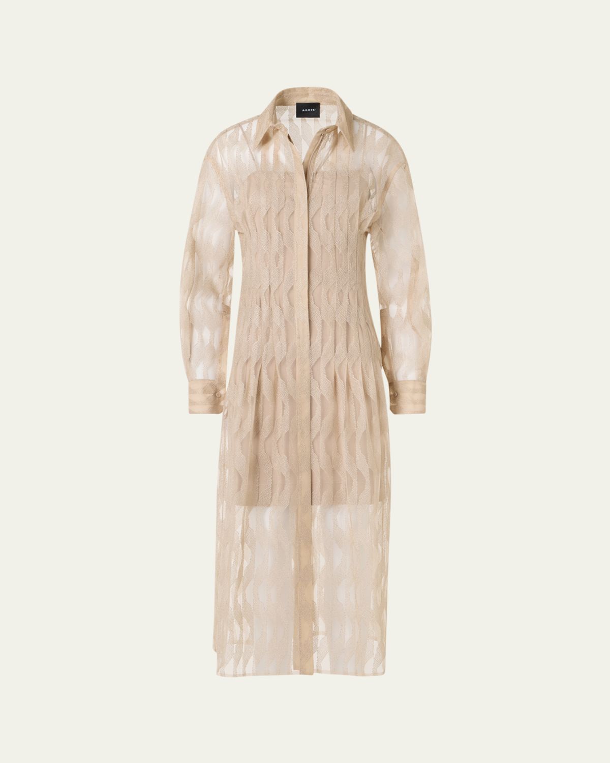 Akris High Plains Embroidered Tulle Midi Shirtdress