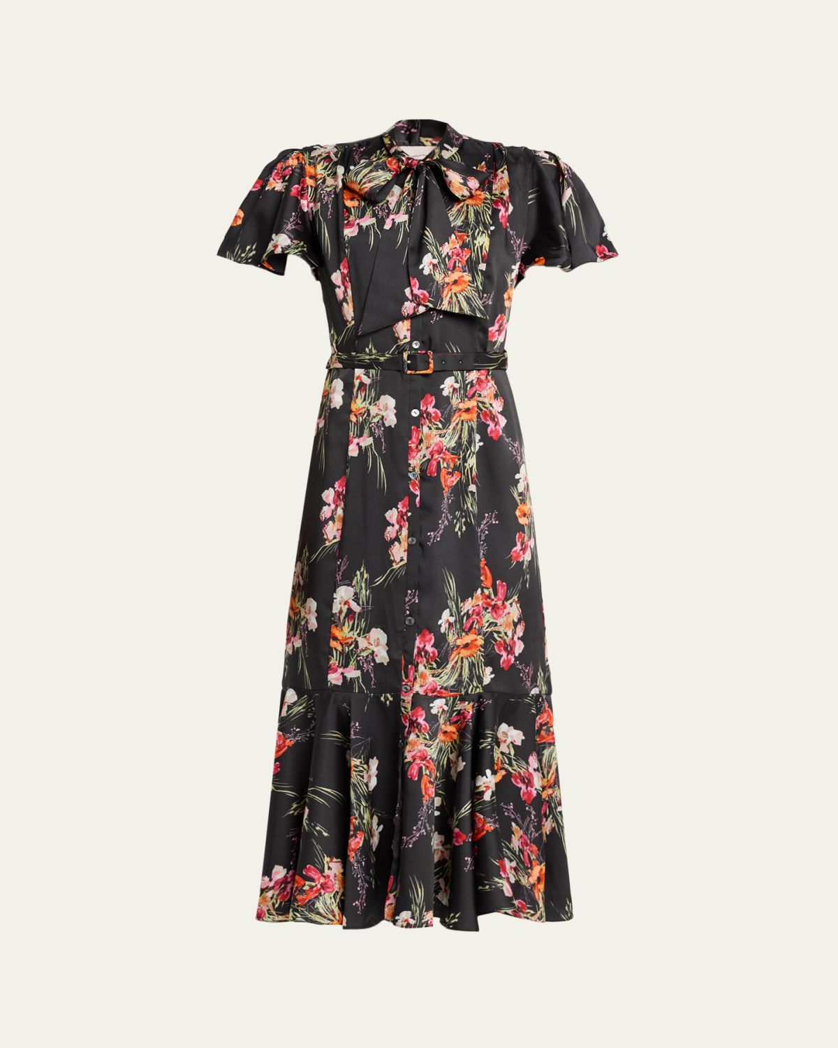Cinq a Sept Willow Satin Iris Bouquet Midi Dress