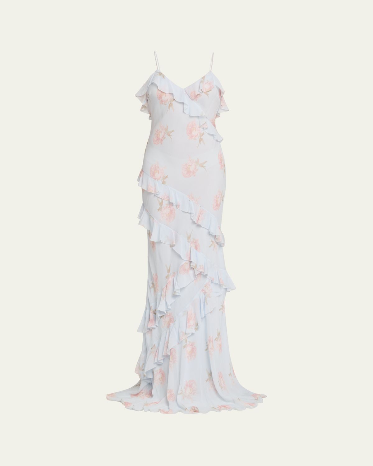 LoveShackFancy Rialto Asymmetric Ruffle Maxi Dress