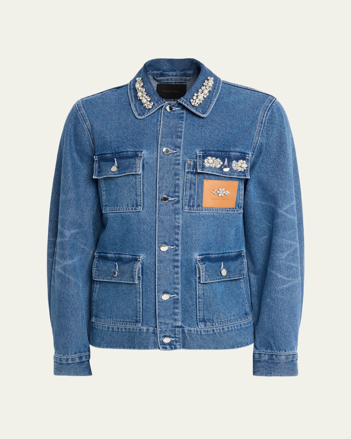 Simone Rocha Men's Embellished Washed Denim Jacket