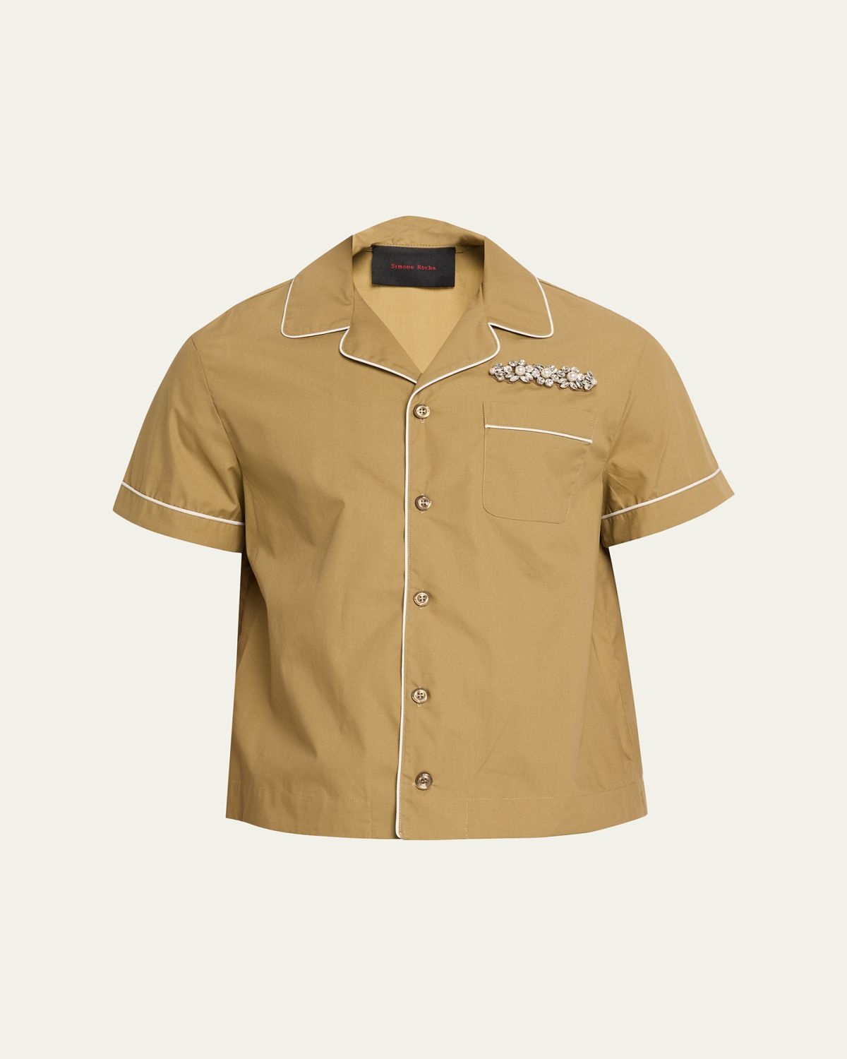 Simone Rocha Men's Embellished Fitted Piped Shirt
