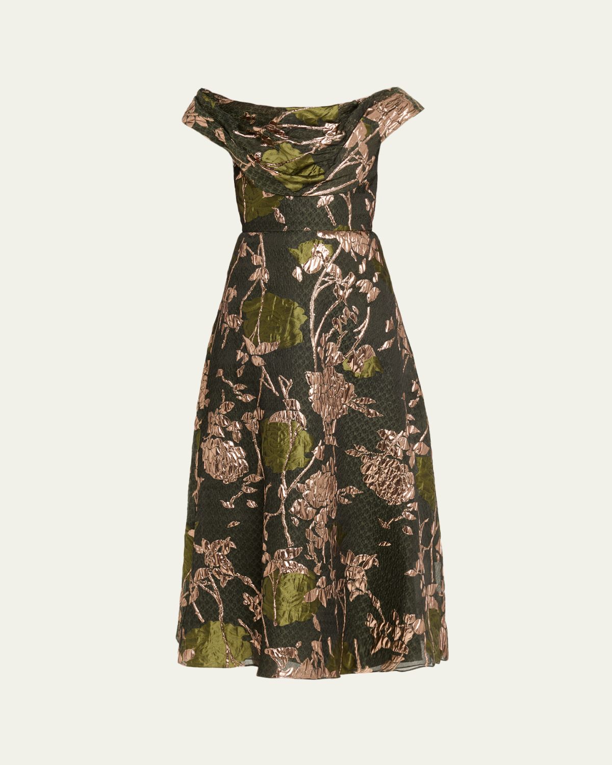 Lela Rose Metallic Floral Fil Coupe Dress
