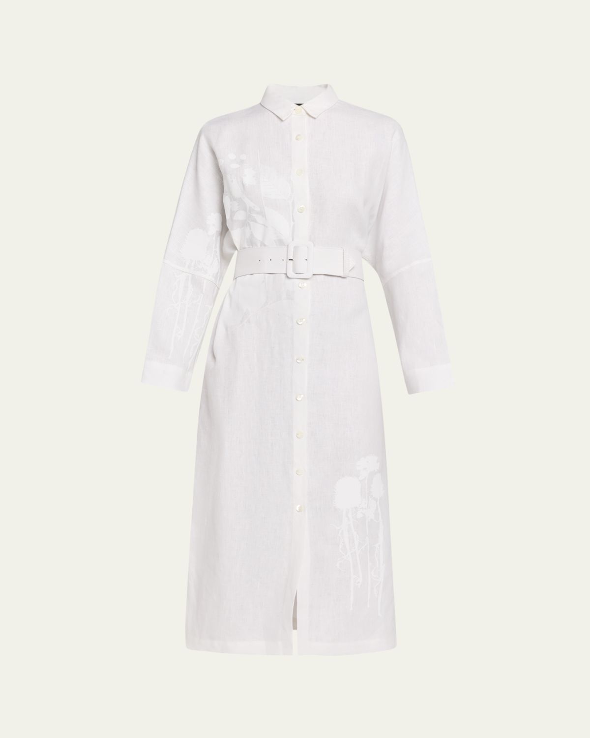 Libertine White On White Hand Silk Screen Belted Linen Shirtdress | Thumbnail 5 Libertine White On White Hand Silk Screen Belted Linen Shirtdress | Thumbnail 5