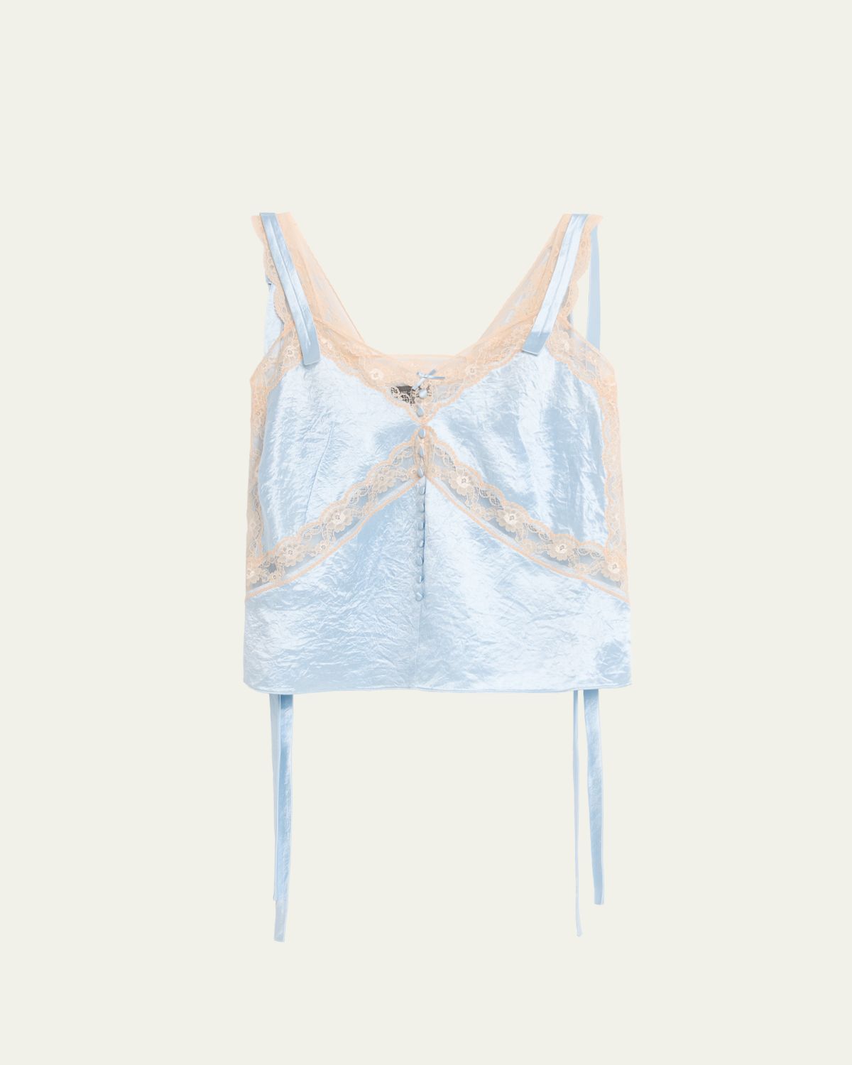 Marc Jacobs Lace-Trim Crinkled Satin Slip Top